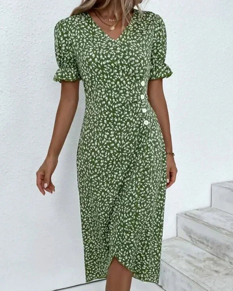 Leah | Ruffle Wrap Button Dress