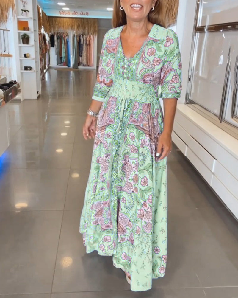 Karen | Bohemian Tie Waist Maxi Dress