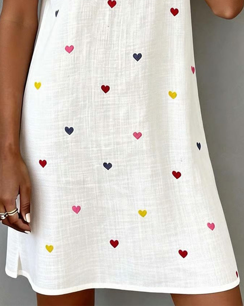 Colorful Heart Print V-Neck Dress