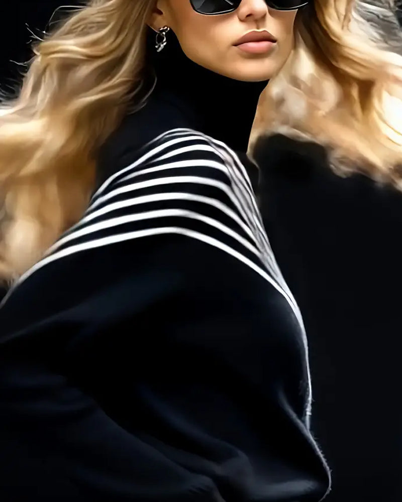 Striped Turtleneck Sweater with Dropped Shoulders