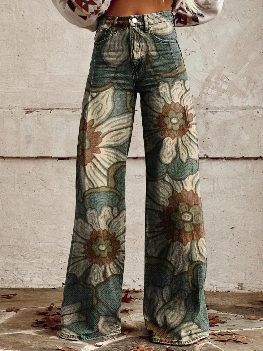 Bethany | Wide-Leg Floral Pattern Jeans
