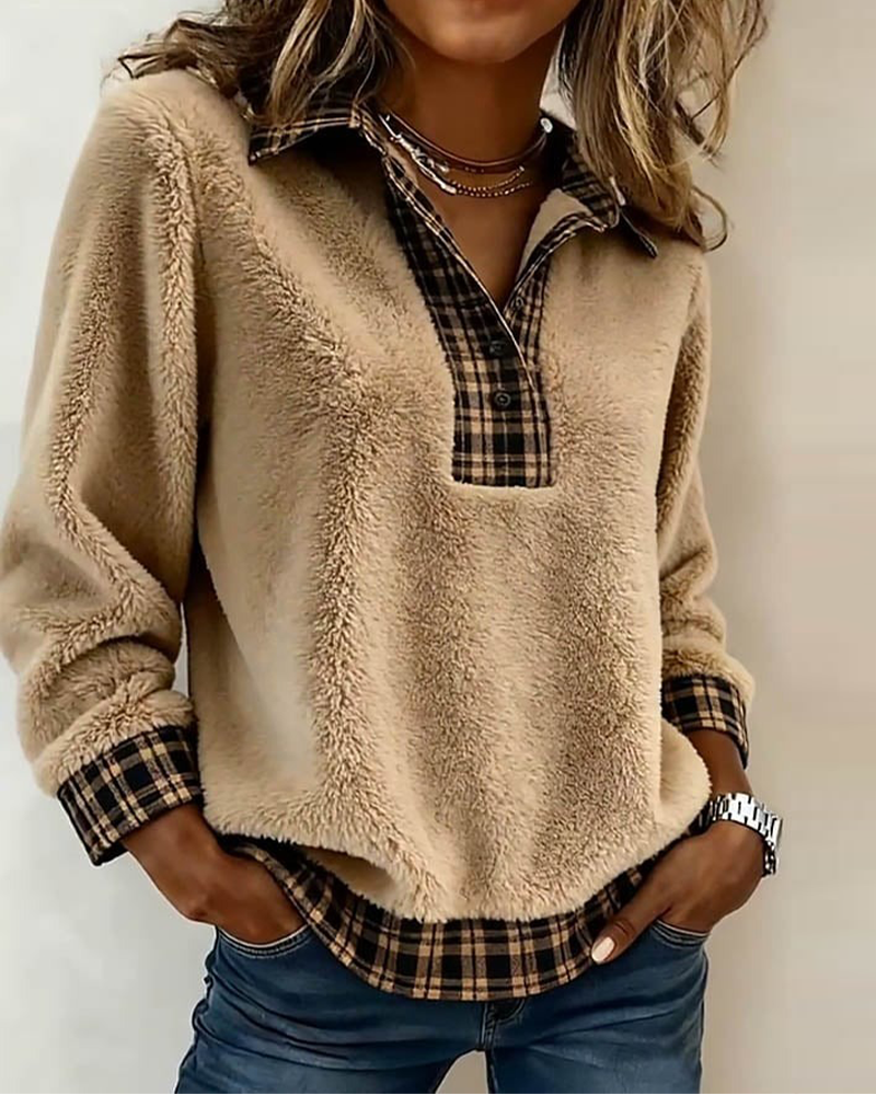Plaid Patchwork Top in Solid Color