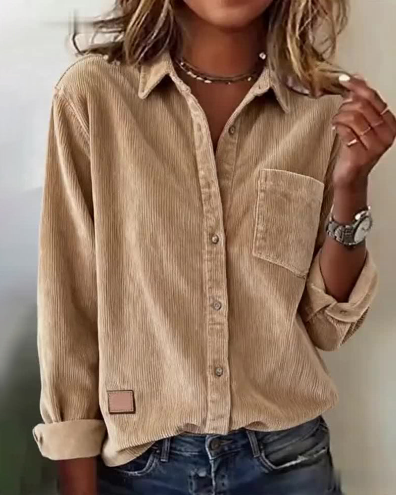 Trendy Corduroy Shirt with Lapels