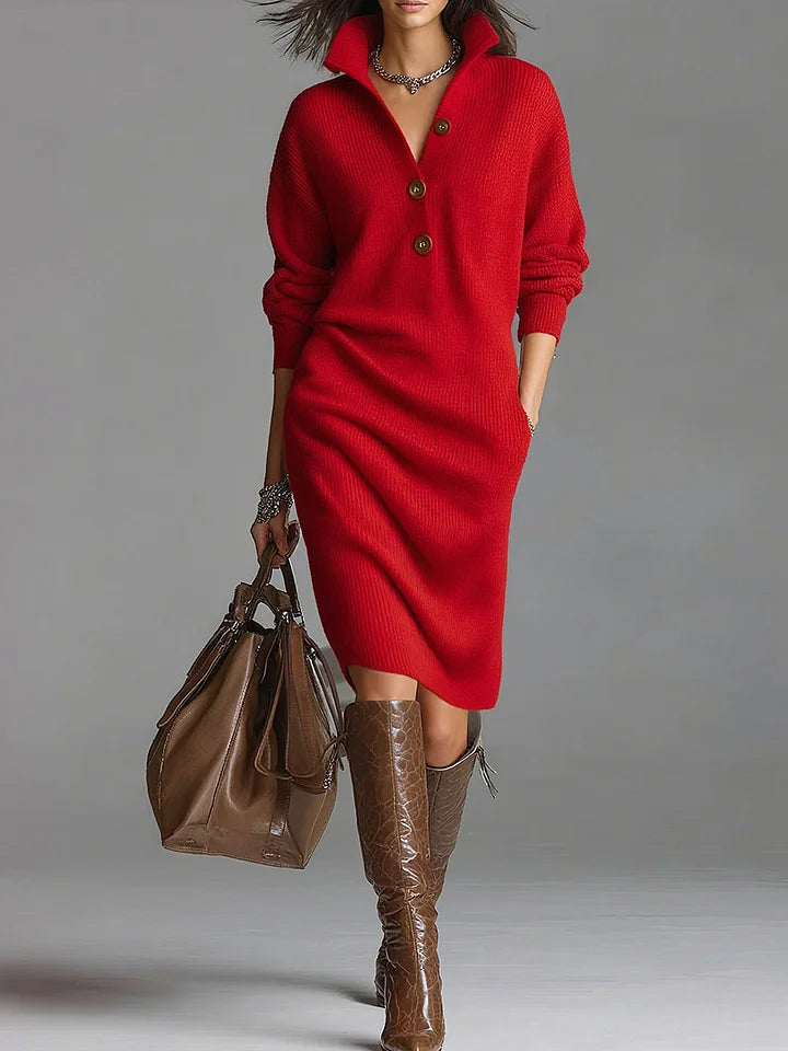 Lorena | Knitted Dress with Collar and Buttons