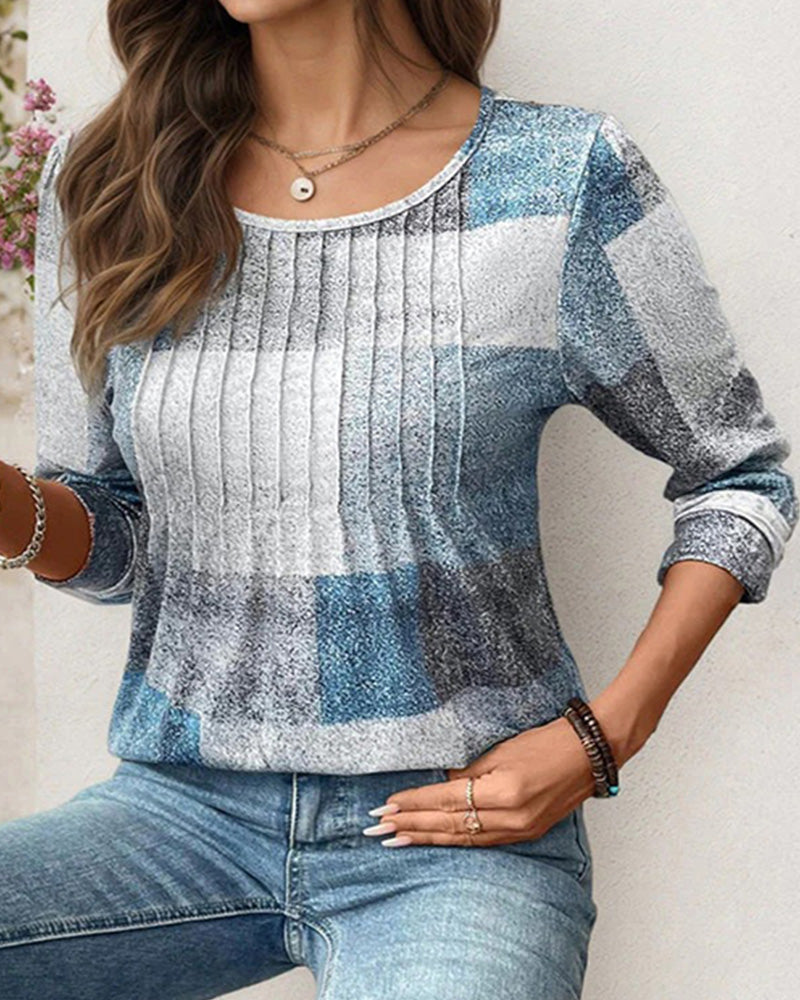 Casual Printed Long Sleeve T-Shirt with Round Neck