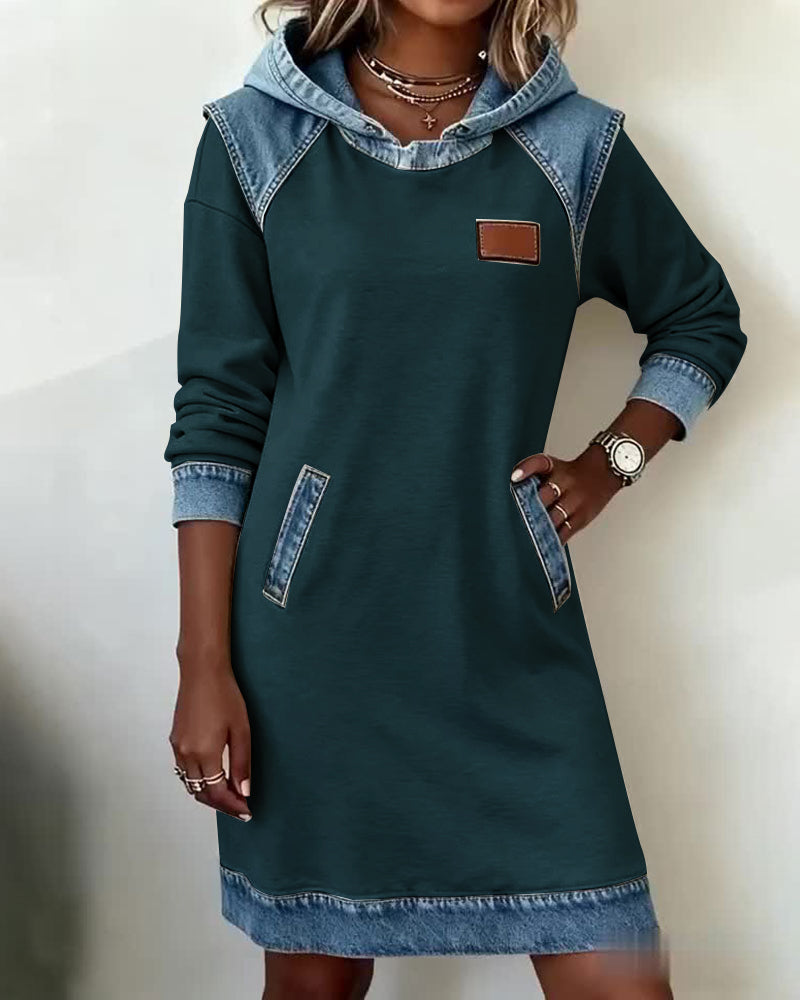 Hooded Dress with Contrast Panels