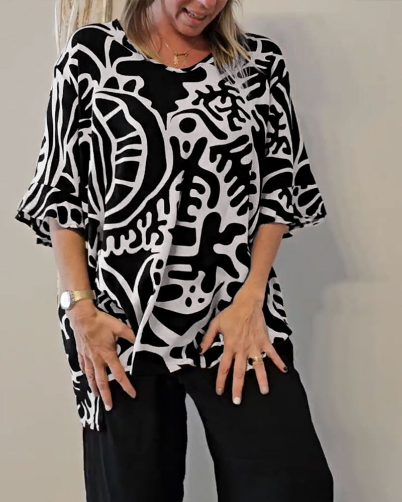 Top Abstract Botanical Print Loose