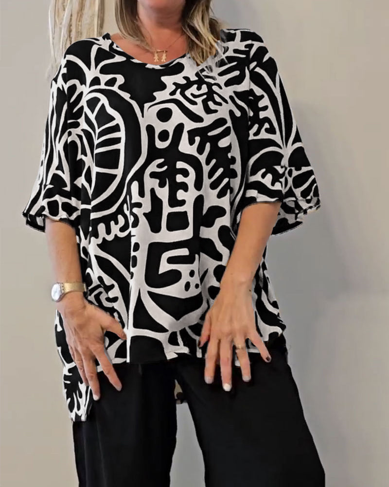 Top Abstract Botanical Print Loose