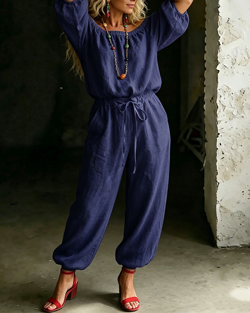 Off-Shoulder Jumpsuit with Fitted Waist