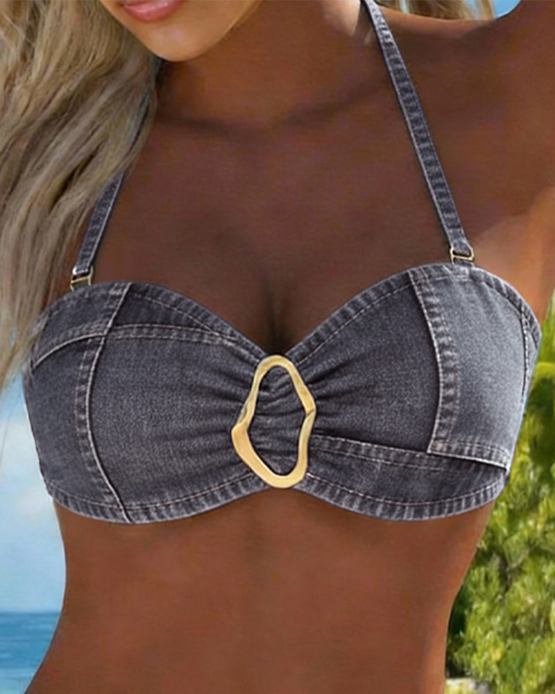 Metal Buckle Suspender Bikini Two-Piece