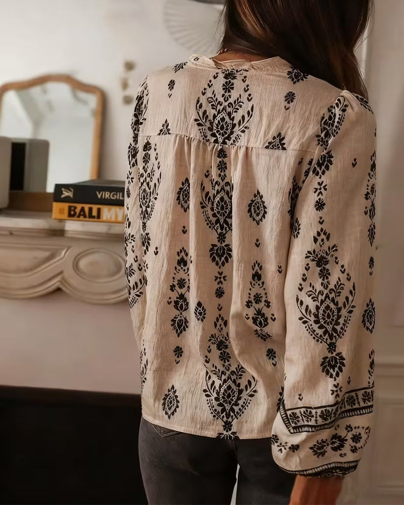 Elegant Floral Printed Blouse Long Sleeves