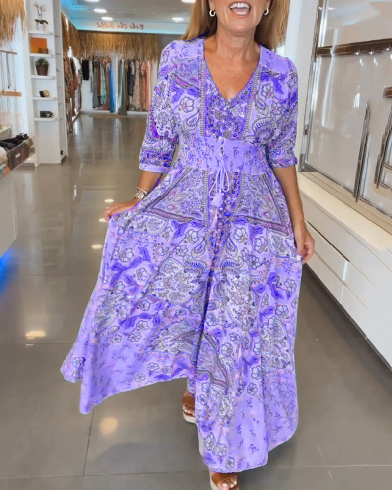 Karen | Bohemian Tie Waist Maxi Dress