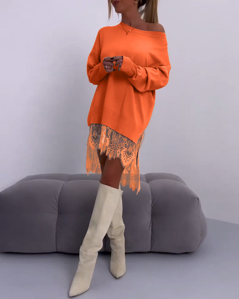 Solid Color Off-Shoulder Sweater