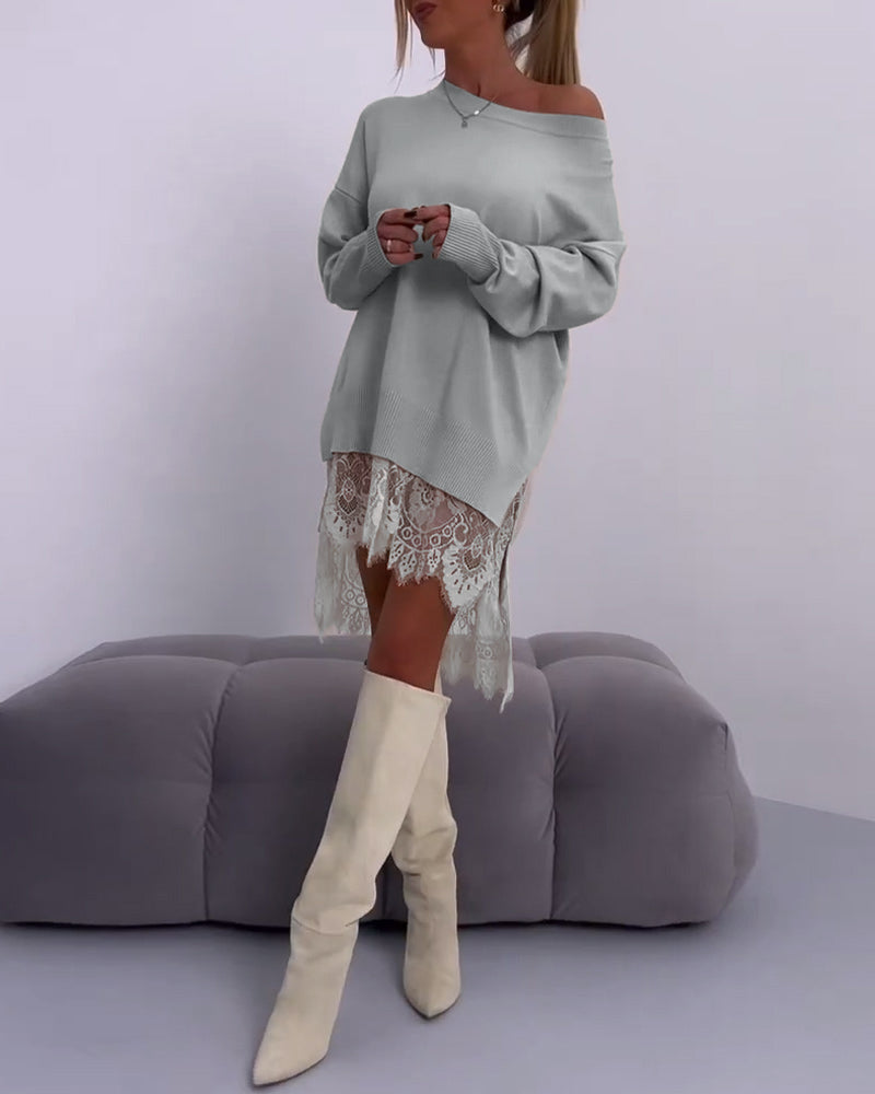 Solid Color Off-Shoulder Sweater