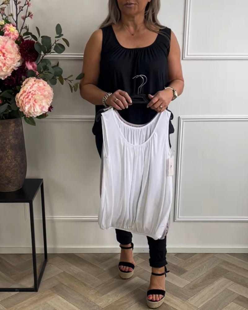 Top Without Sleeves Solid Color Pleated