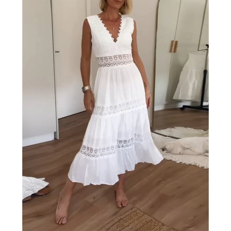 Stella | Romantic Lace Trim Midi Dress