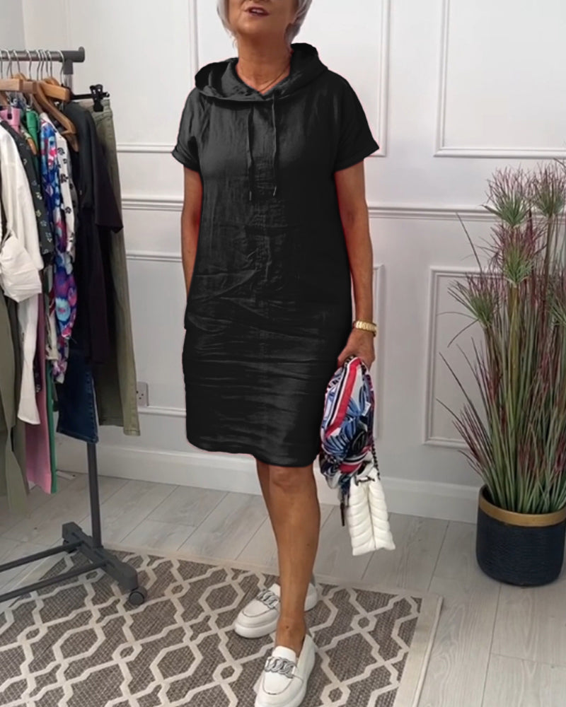 Casual Dress with Short Sleeves and Hood