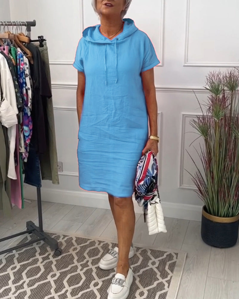 Casual Dress with Short Sleeves and Hood
