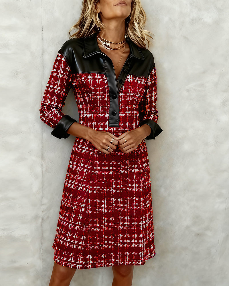 Long Sleeve Patchwork and Houndstooth Dress