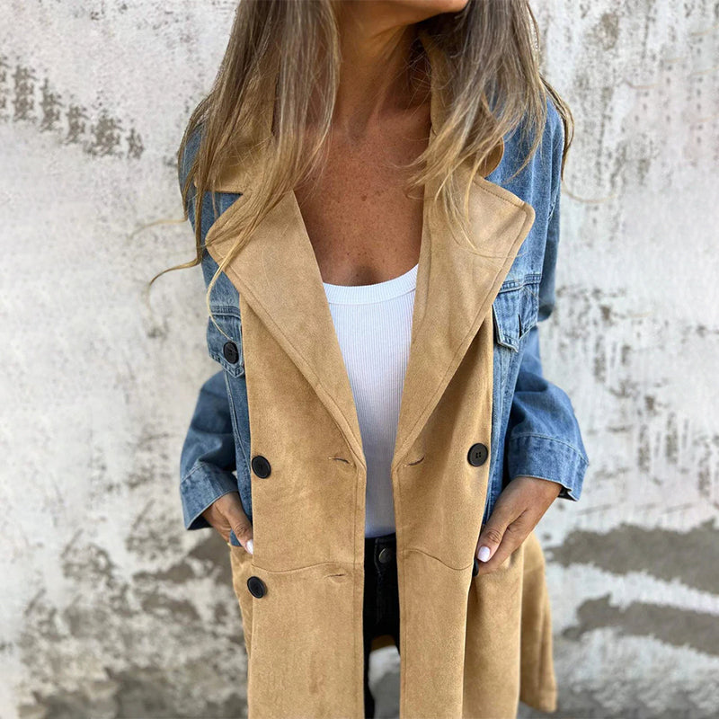 Mid Length Trench Coat with Denim Jeans Seams