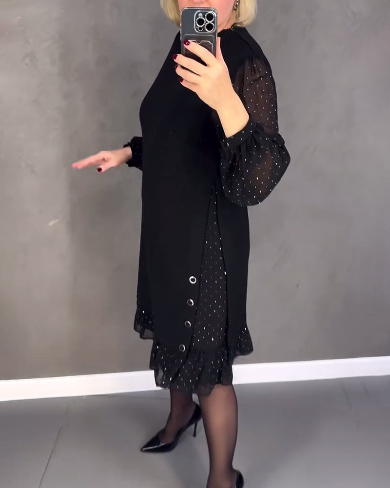 Elegant Polka Dot Dress with Long Sleeves