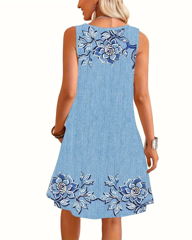 Sleeveless Denim-Look Dress