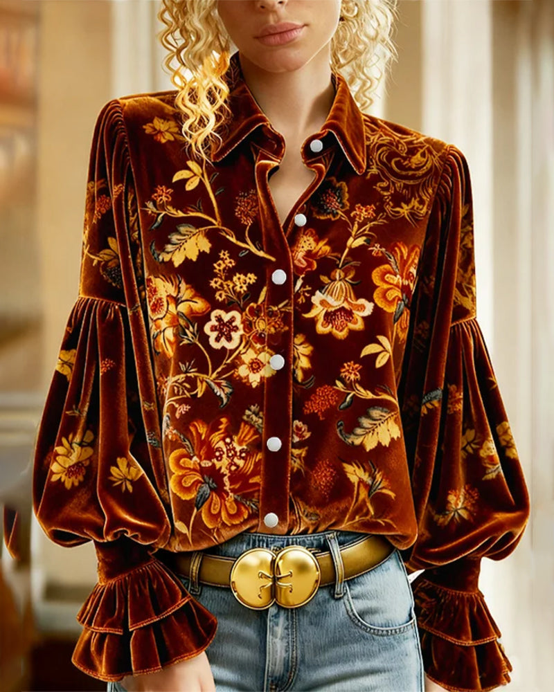 Printed Balloon Sleeve Shirt