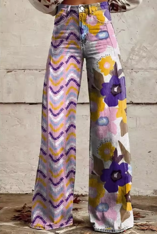 Laura | Stylish Wide-Leg Floral Jeans