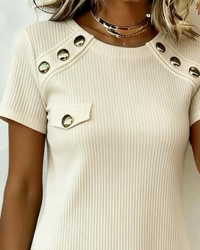 Elegant Round Neck Buttoned Straight Dress