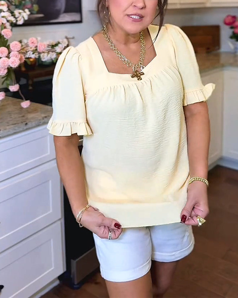 Blouse Square Neck Ruffled Sleeve