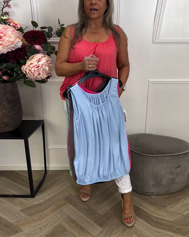 Top Without Sleeves Solid Color Pleated