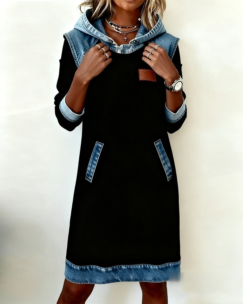 Denim Dress with Hood