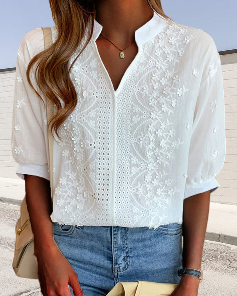 Claire | Elegant Embroidered V-Neck Blouse