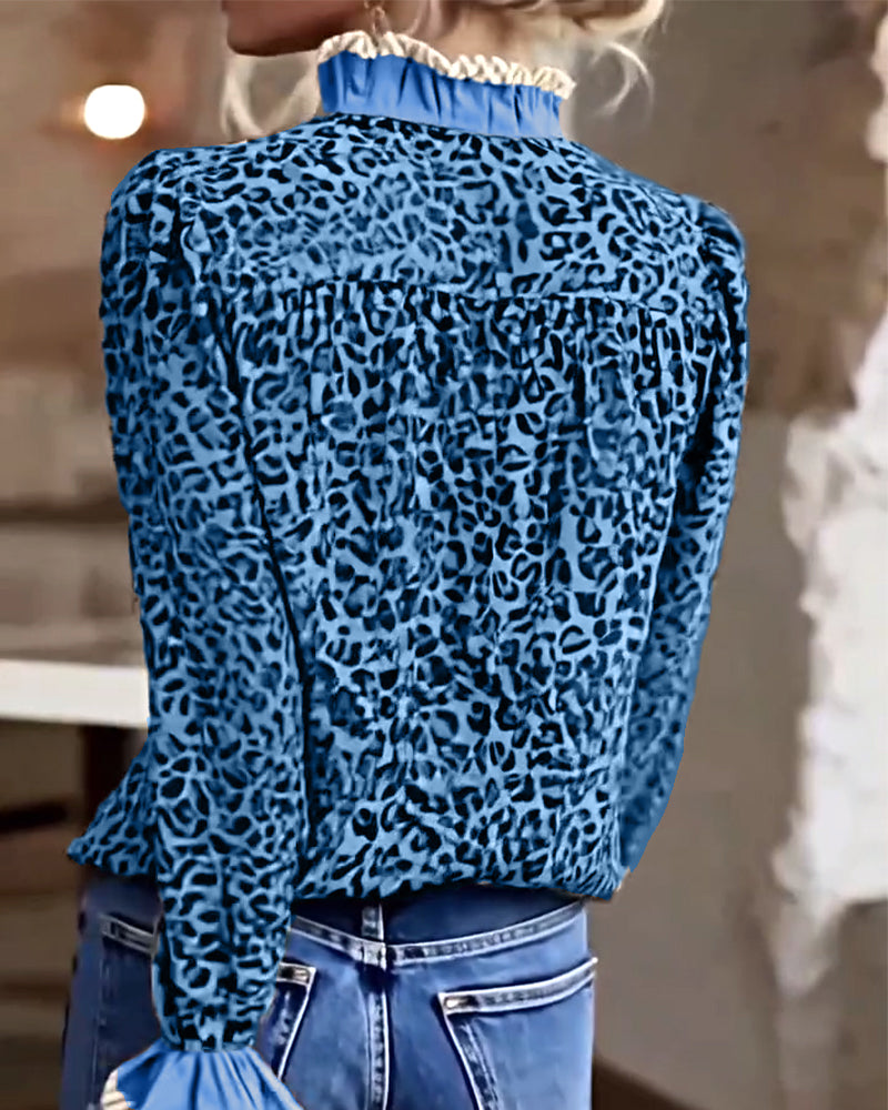 Casual Long Sleeve Leopard Print Shirt