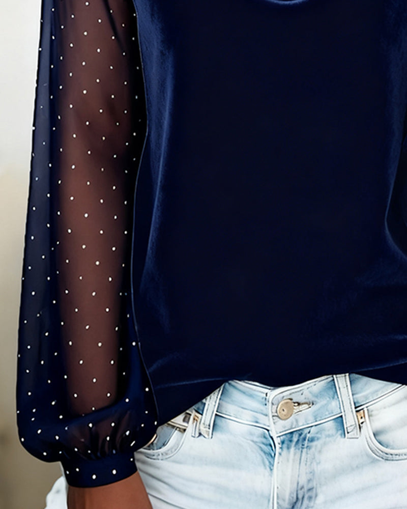 Long Sleeve Top with Draped Collar and Panels