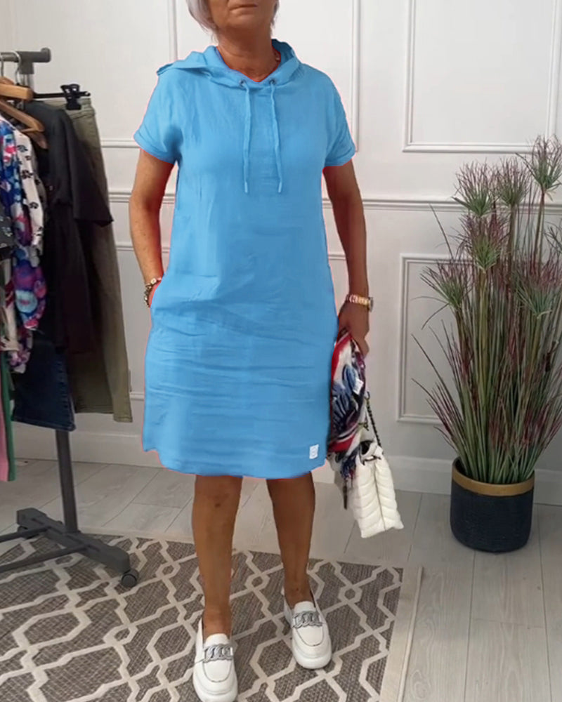 Casual Dress with Short Sleeves and Hood