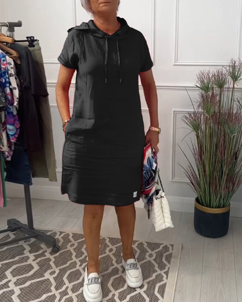 Casual Dress with Short Sleeves and Hood