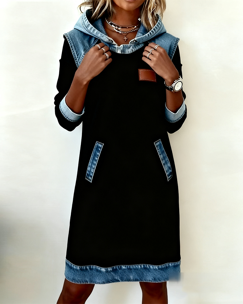 Hooded Dress with Contrast Panels