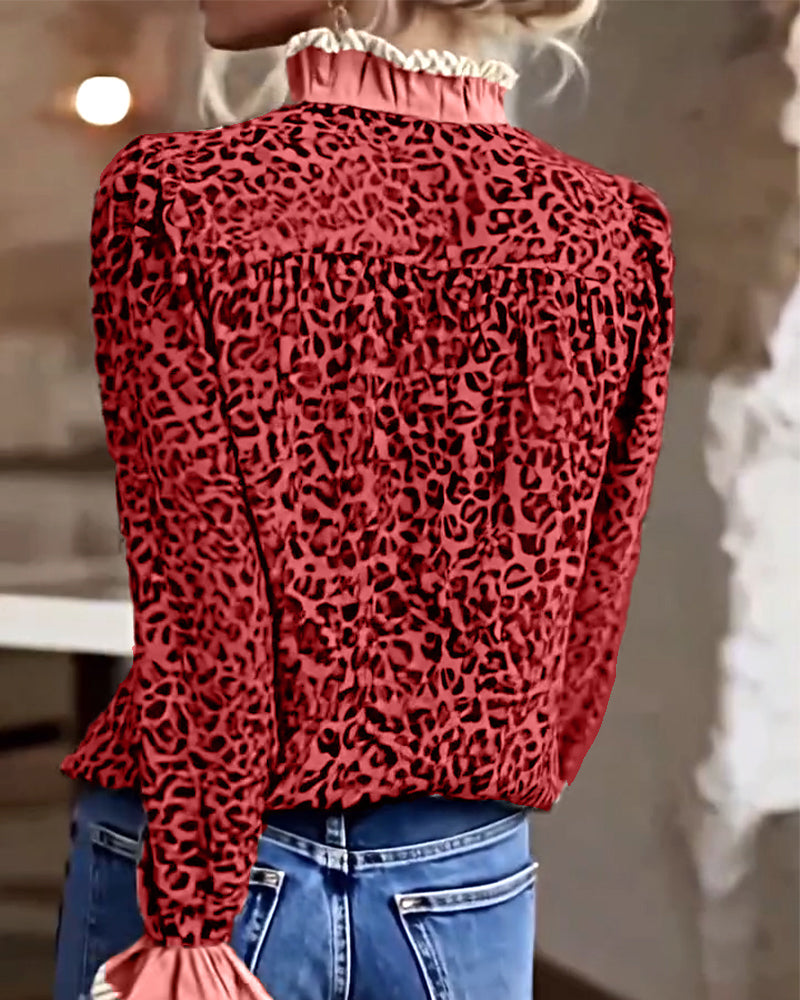Casual Long Sleeve Leopard Print Shirt