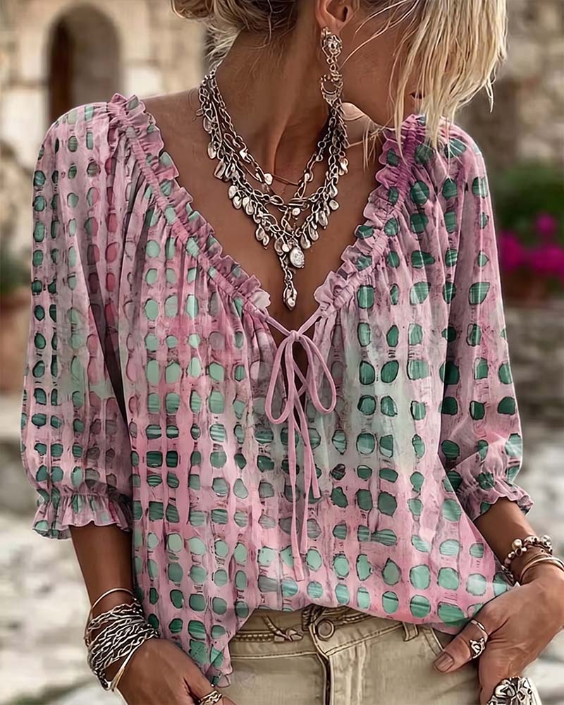 Blouse Polka Dot Pattern with Lacing