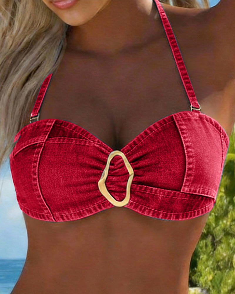 Metal Buckle Suspender Bikini Two-Piece