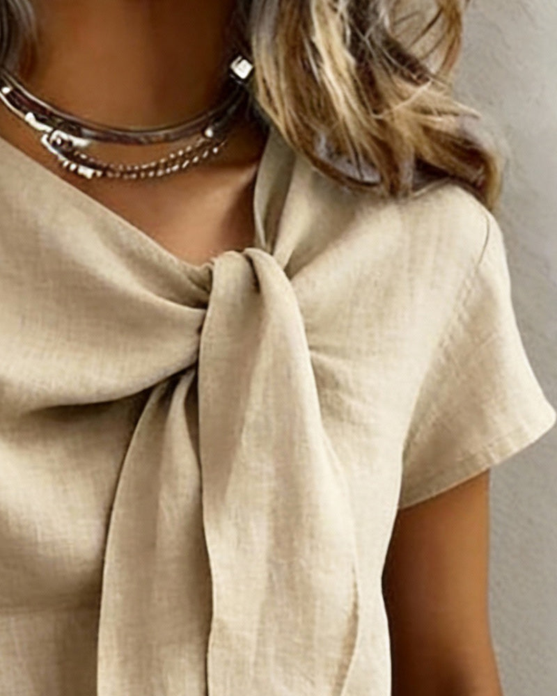 Casual Short Sleeve V-Neck Linen Blend Jacket