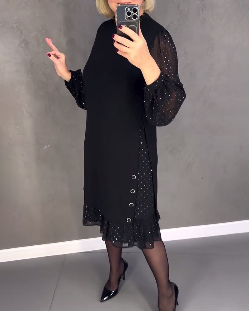Elegant Polka Dot Dress with Long Sleeves