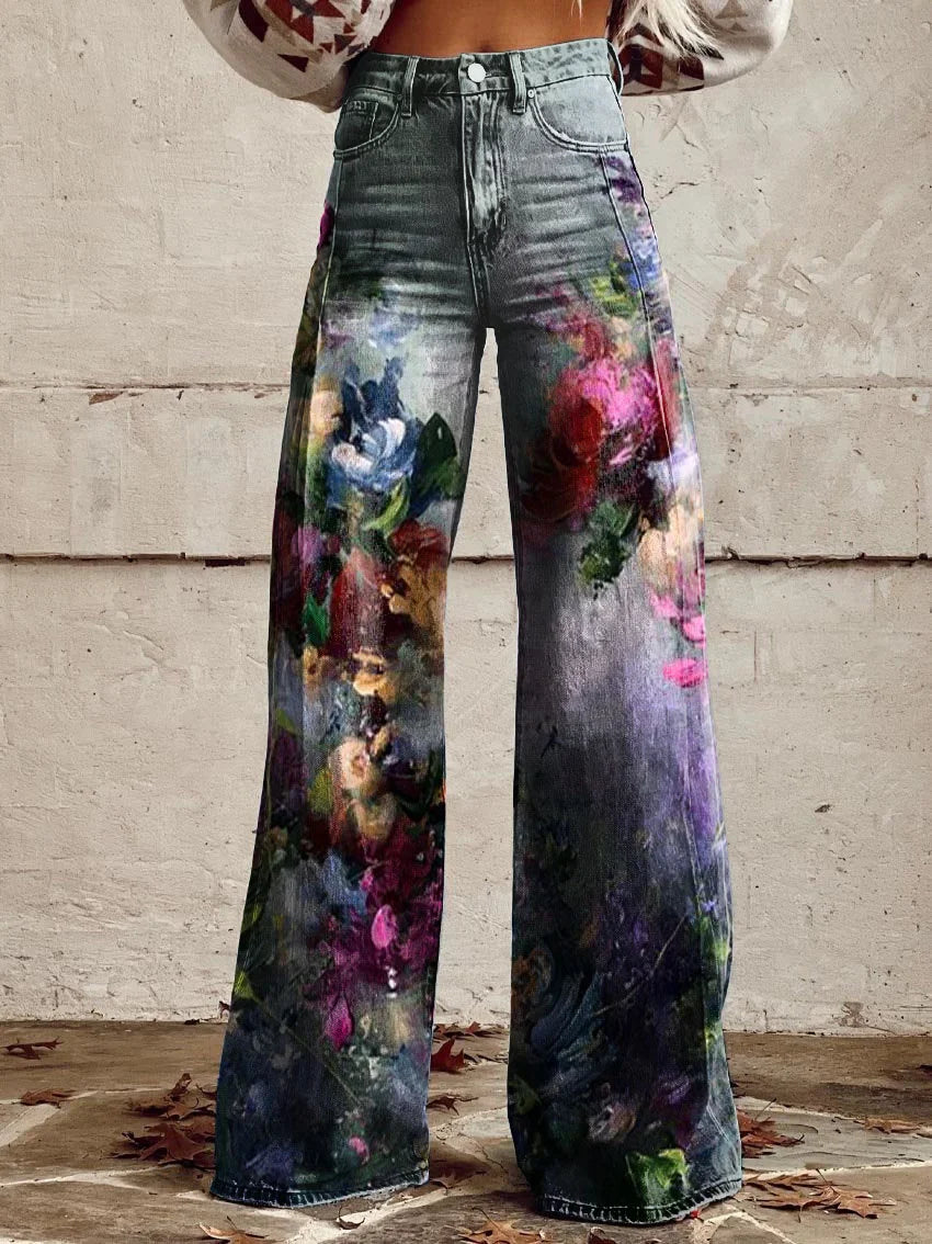 Hope | Artistic Floral Wide-Leg Pants