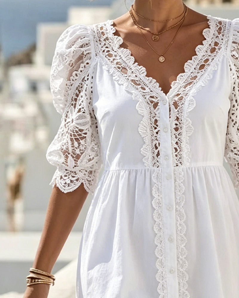 Puff Sleeve Lace Short Dress
