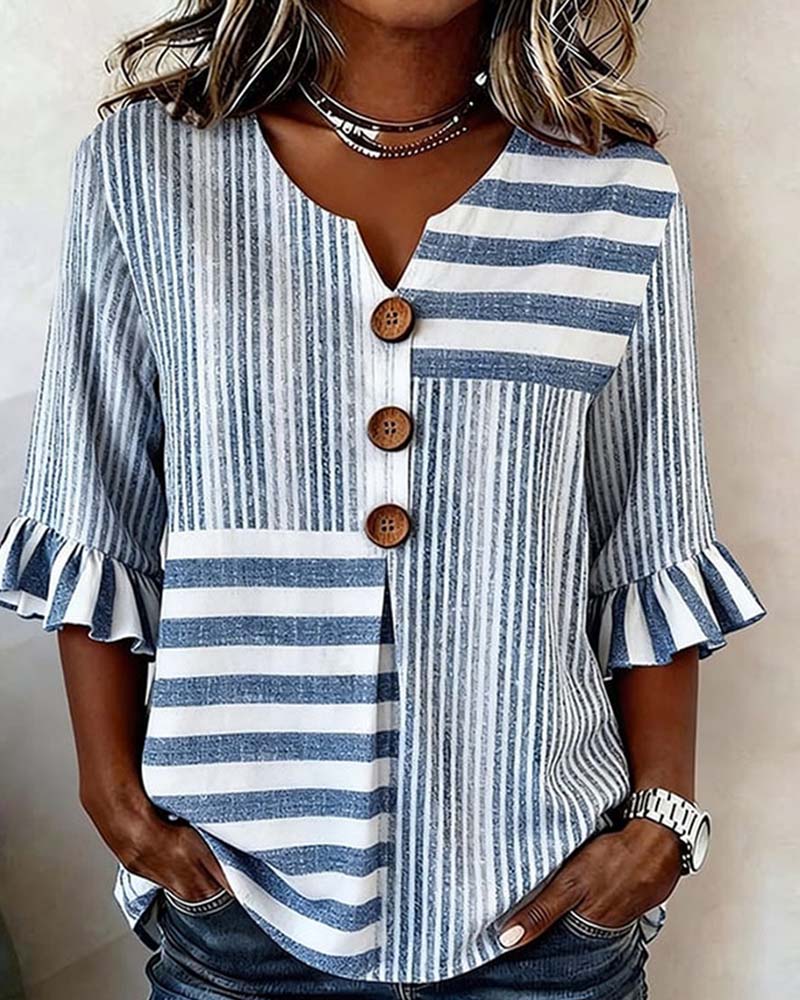 Striped Blouse with Ruffled Sleeves