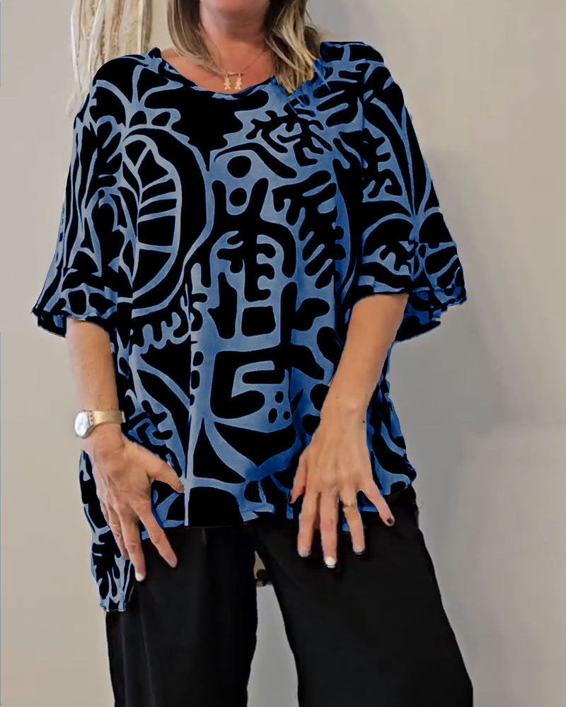 Top Abstract Botanical Print Loose