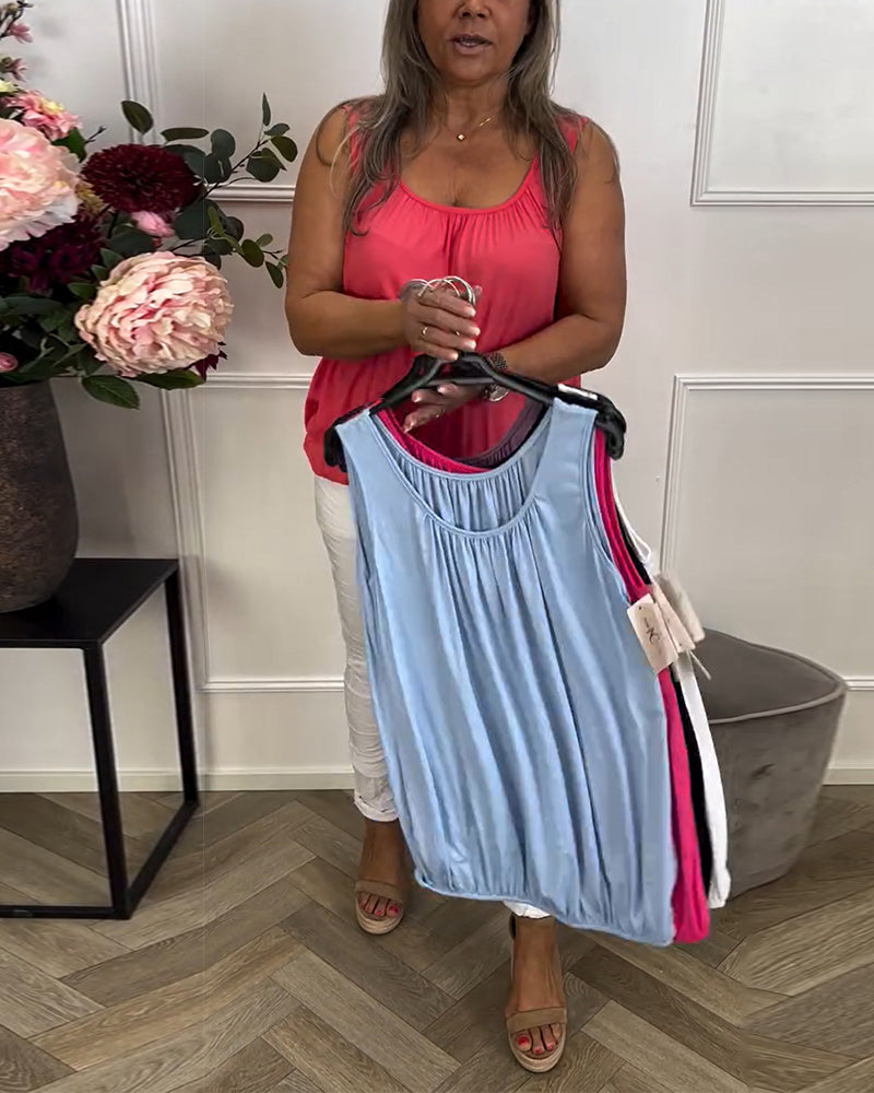 Top Without Sleeves Solid Color Pleated