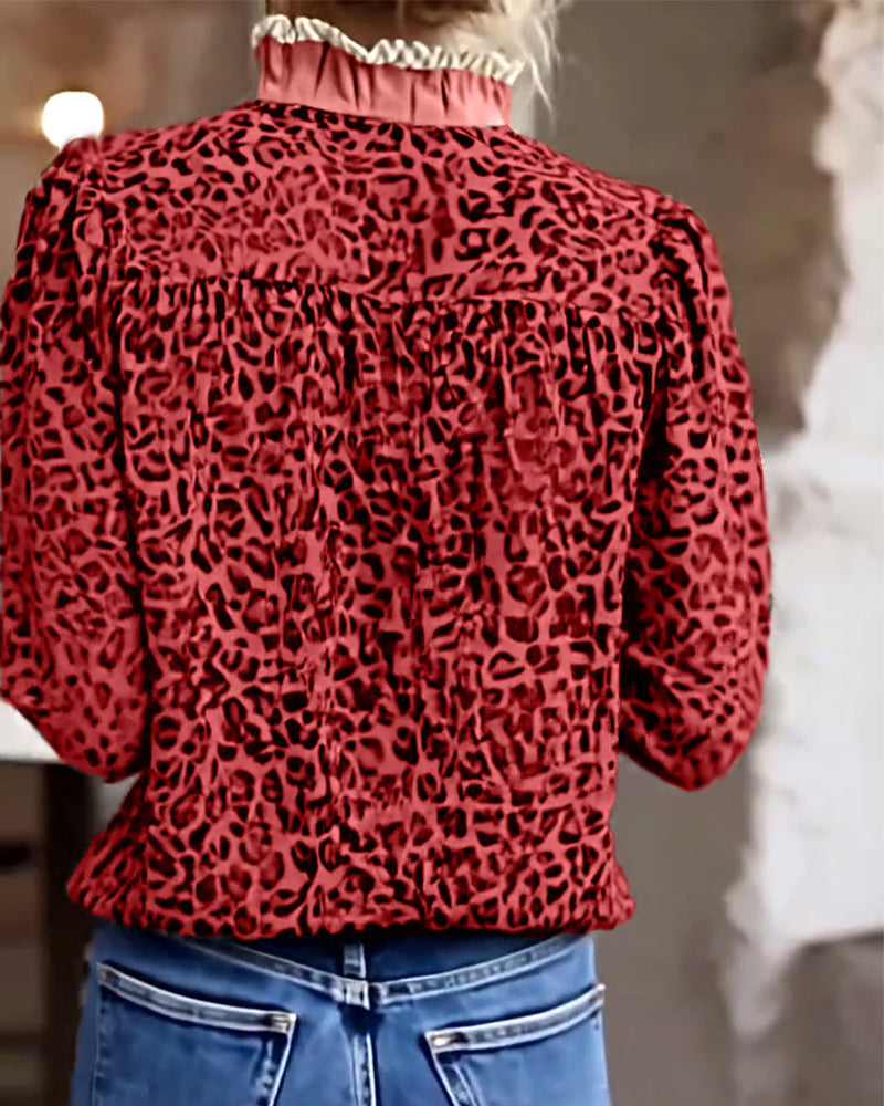 Casual Long Sleeve Leopard Print Shirt