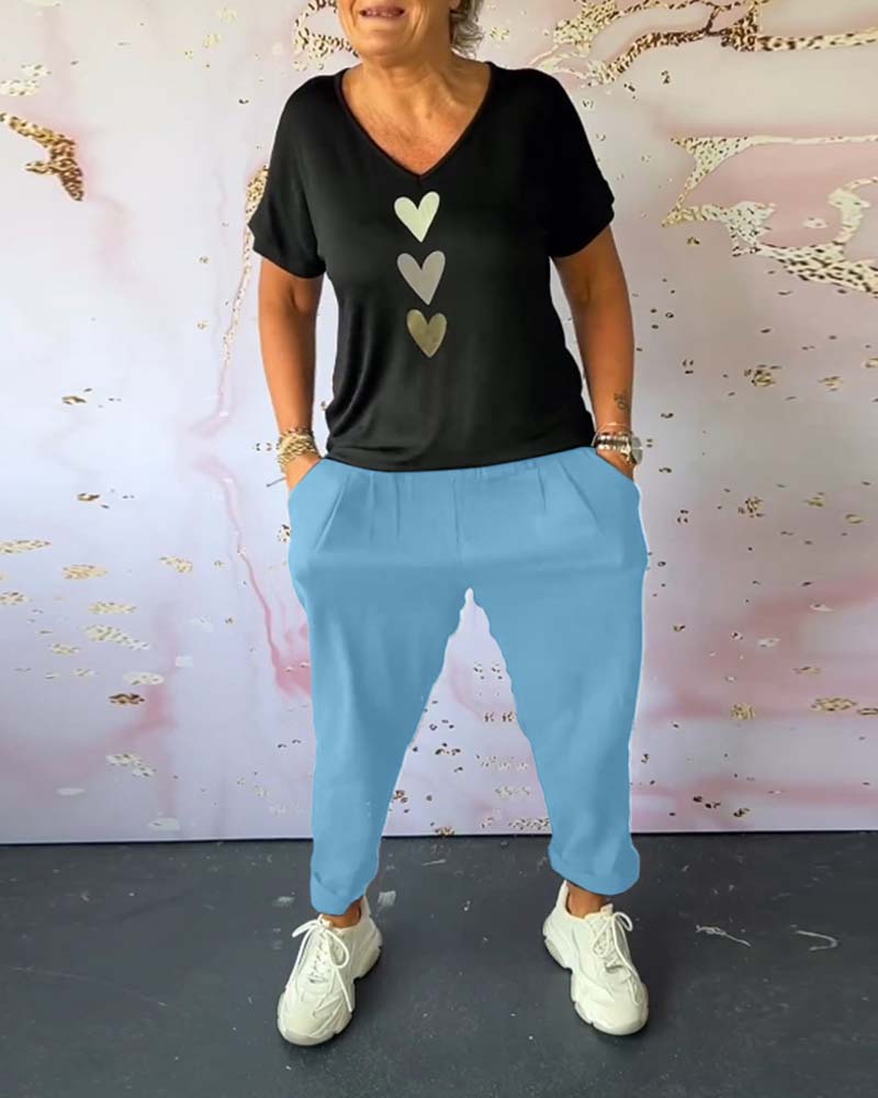 Comfortable Casual Pants with Solid Color Pocket